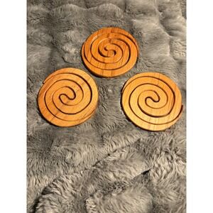 Indian Wooden Spiral Coasters Set of 3 Natural Wood Drink Coasters